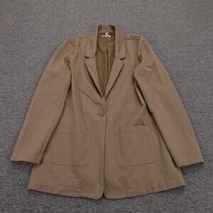 Garnet Hill Blazer Womens 8 Beige Long One Button Lined Jacket Career Work